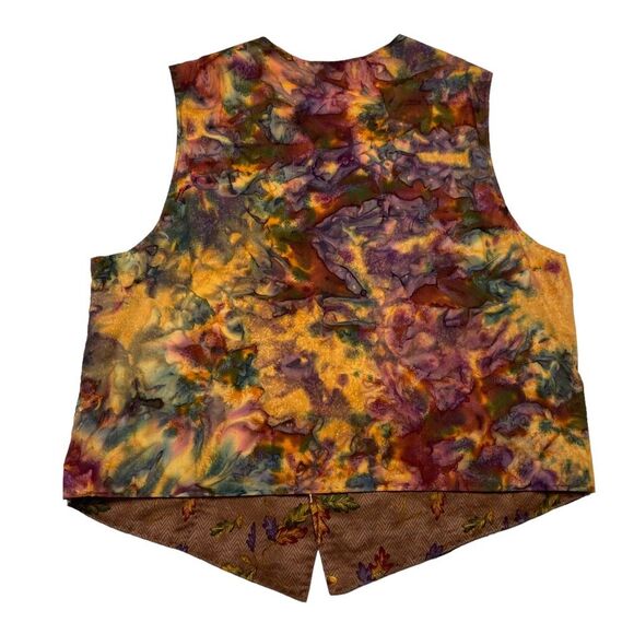 Hand Crafted Patchwork Tie-Dye Floral Print Bohemian One Button Vest Sz L/XL - Picture 4 of 16